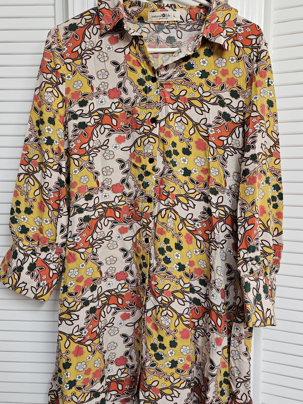 NATURAL LIFE Yellow & Orange Floral Mini Shirt Dress